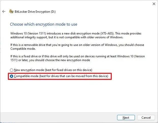 Mode compatible BitLocker To Go