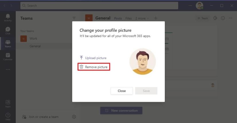 Microsoft Teams supprime la photo du compte