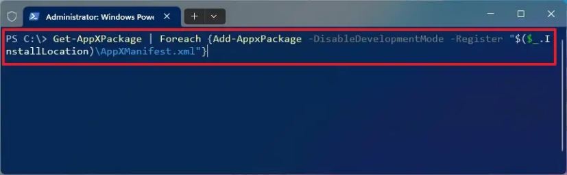 PowerShell réenregistre toutes les applications