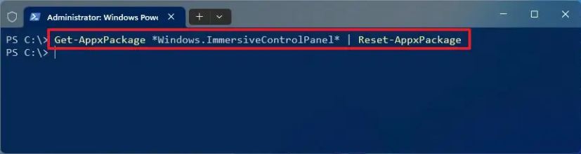 Application Paramètres de réinitialisation PowerShell