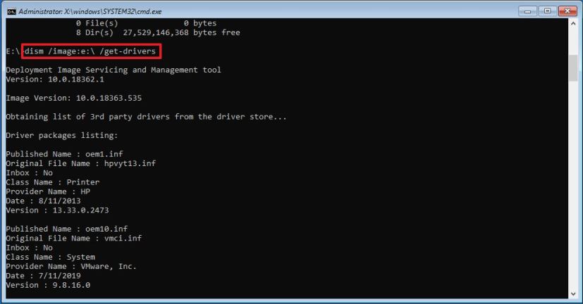 Commande DISM Get-Drivers