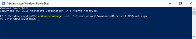 Commande PowerShell pour installer le package appx signé sur Windows 10