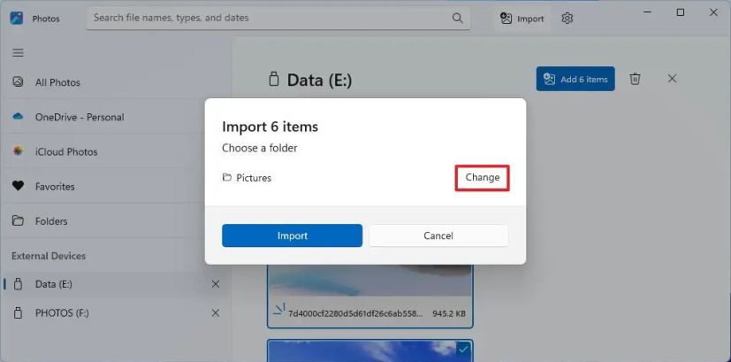 Changer l'emplacement d'importation