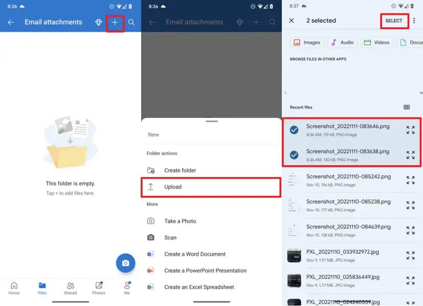 Sélection d'images d'importation Android OneDrive