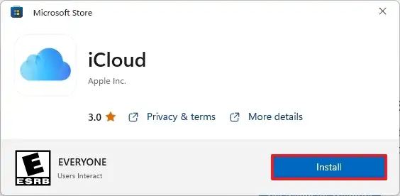 Téléchargement iCloud du Microsoft Store