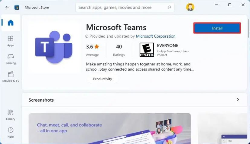 Installation de Microsoft Teams à partir du Store