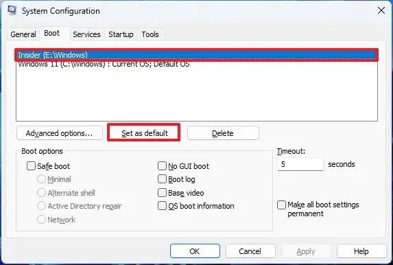 msconfig modifier l'ordre de démarrage en double démarrage