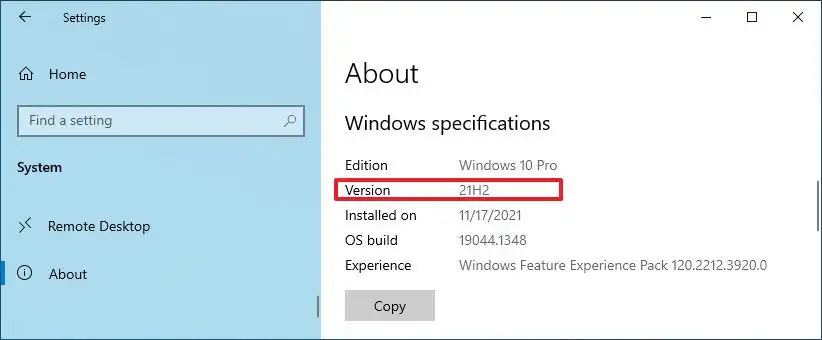 Vérification de la mise à jour de Windows 10 novembre 2021