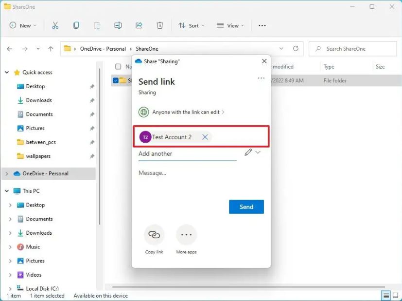 Partage OneDrive, sélectionnez l'utilisateur