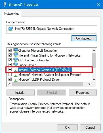 Le panneau de configuration modifie les paramètres IPv4