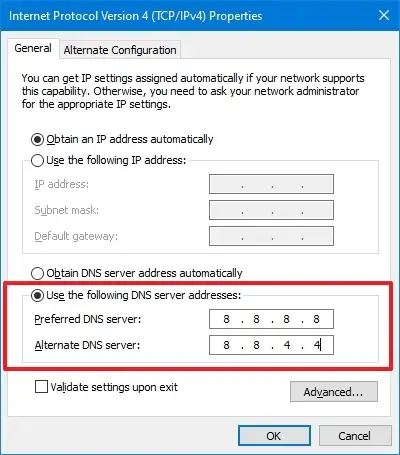 Windows 10 modifie l'adresse IP DNS dans le Panneau de configuration