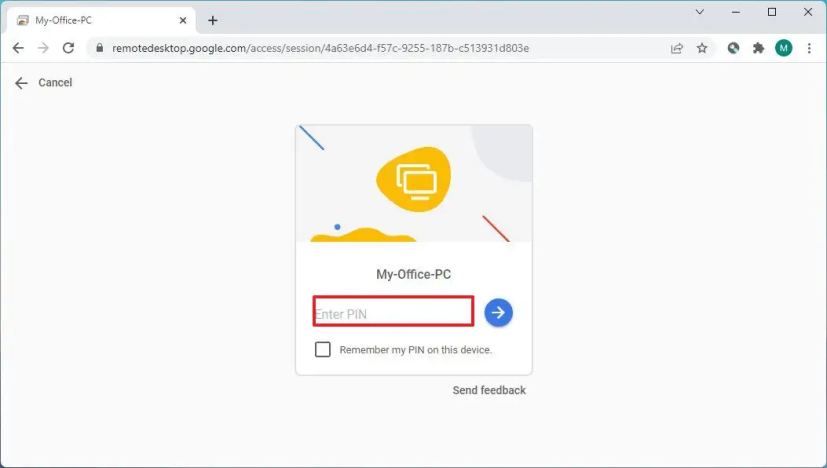 Confirmer le code PIN du bureau à distance Chrome