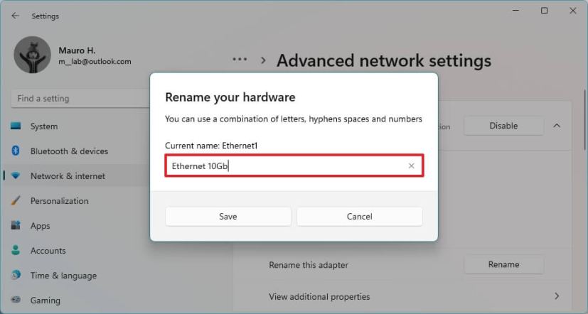 Windows 11 changer le nom de l'adaptateur Ethernet