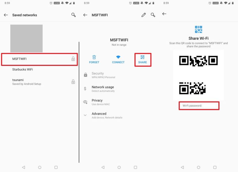 Android 10 affiche le réseau enregistré par mot de passe Wi-Fi