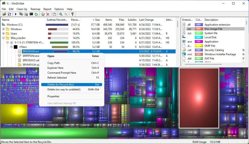 WinDirStat vérifie l'utilisation de l'espace disque