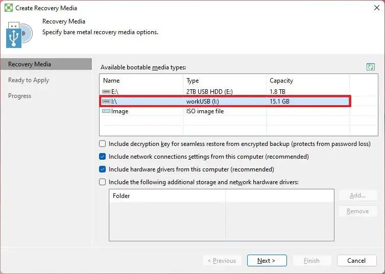 Veeam crée un support de récupération