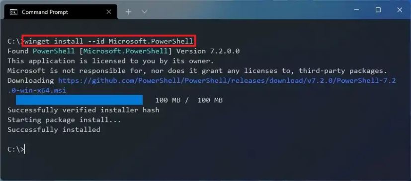 Winget installe PowerShell