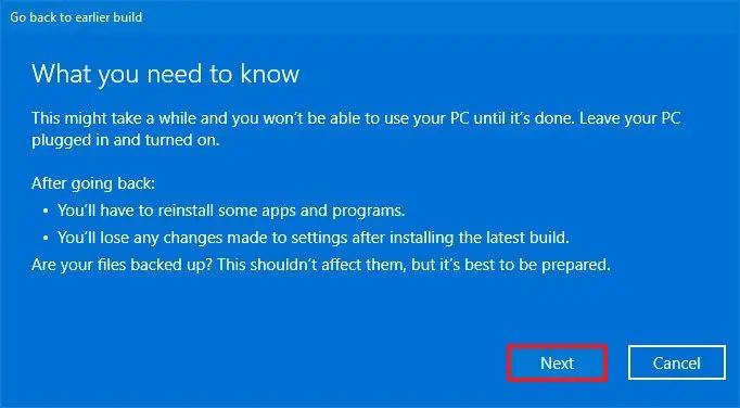 Supprimer les détails de Windows 10 21H2