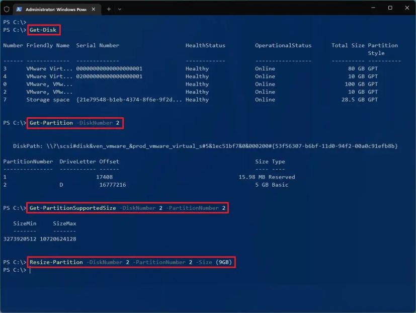 PowerShell redimensionner la partition (étendre)