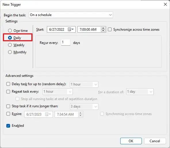 Configuration du planning des tâches pour les points de restauration