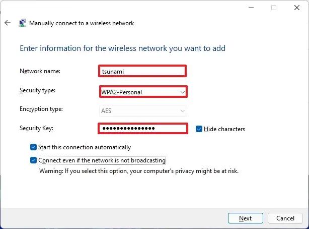 Paramètres sans fil dans le Panneau de configuration