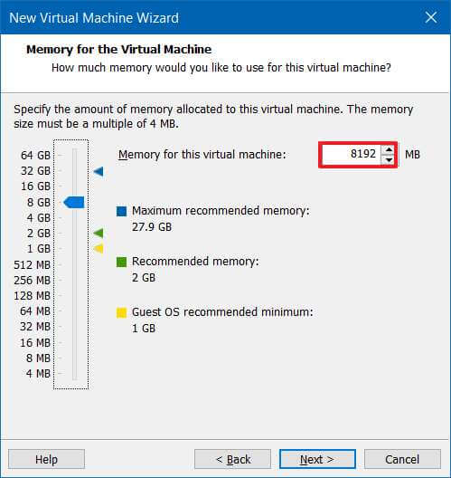 Paramètres de RAM de la VM