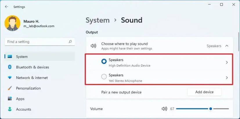 Sortie par défaut des haut-parleurs Bluetooth