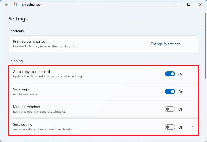 Options de l'outil de capture