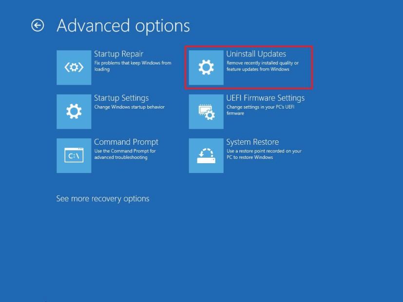 Mises à jour de désinstallation de Windows 10 Démarrage avancé