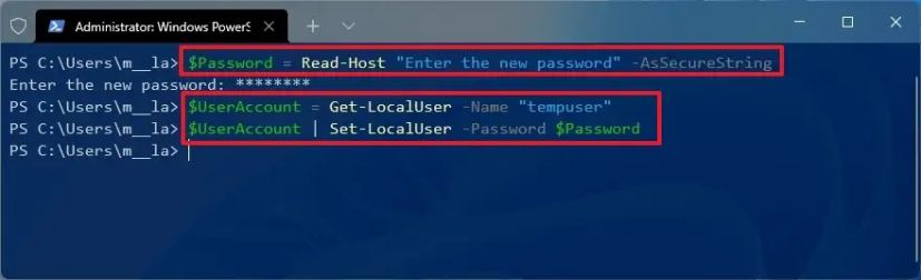 Changer le mot de passe, commande PowerShell