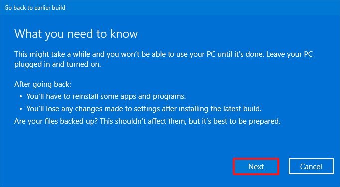 Informations sur la désinstallation de Windows 10 21H1