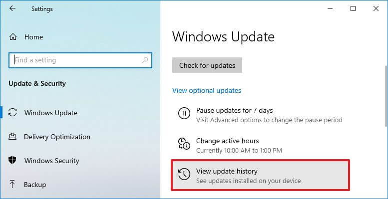 Windows 10 21H1 afficher l'historique des mises à jour