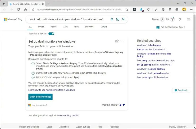 Bing "Aider à" résultat de la recherche