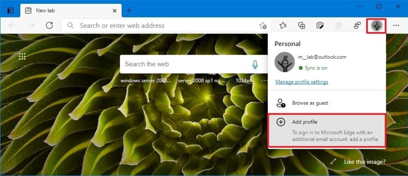 Nouvelle option de profil Microsoft Edge