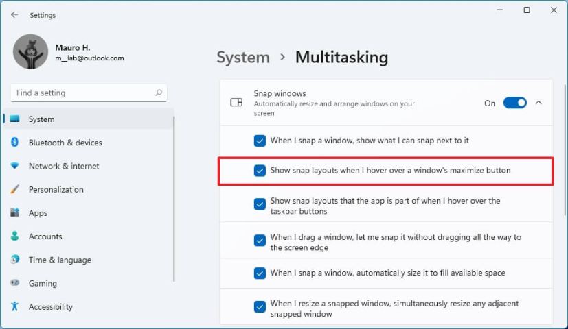 Activer les mises en page Snap dans Windows 11