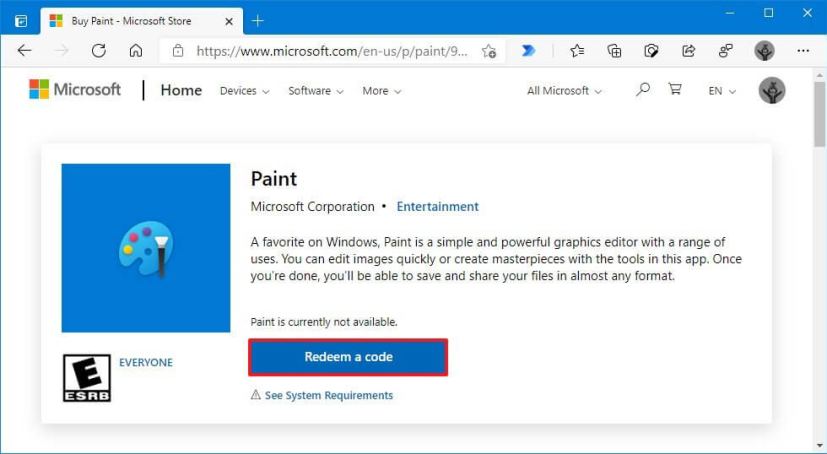 Téléchargement de Paint du Microsoft Store