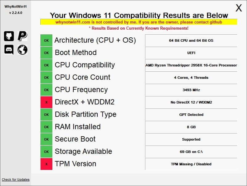 Vérification de la compatibilité Windows 11