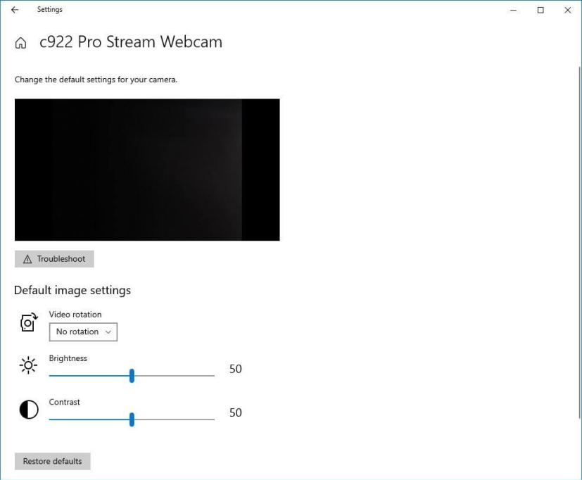 Paramètres de configuration de la webcam