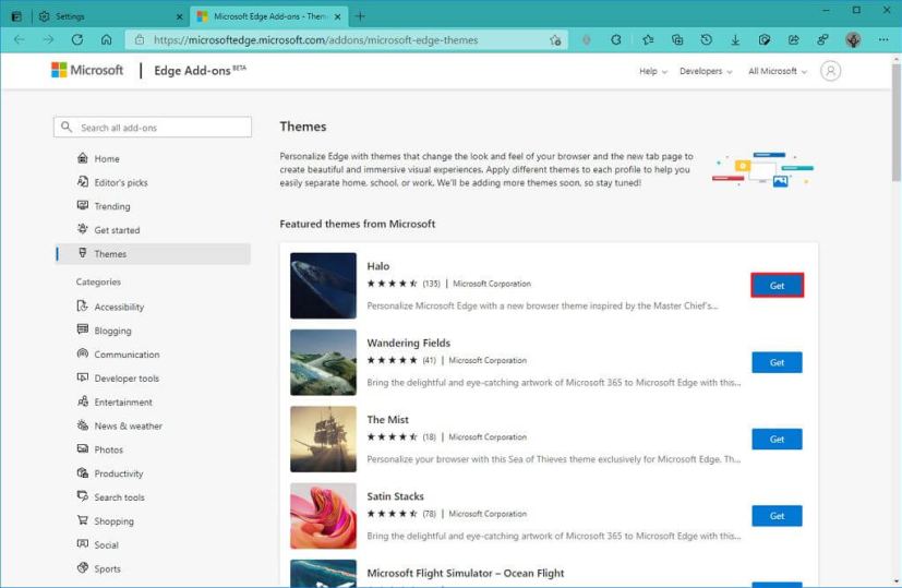 Thèmes de téléchargement Microsoft Edge