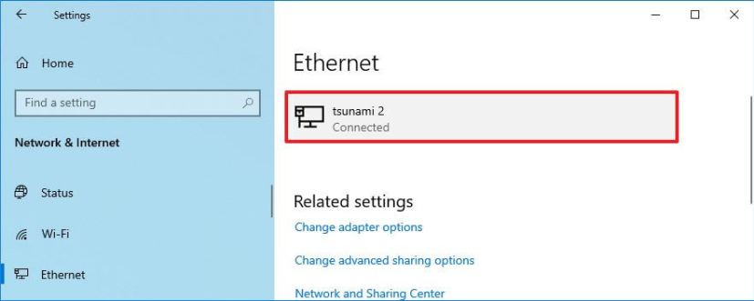 Paramètres Ethernet de Windows 10