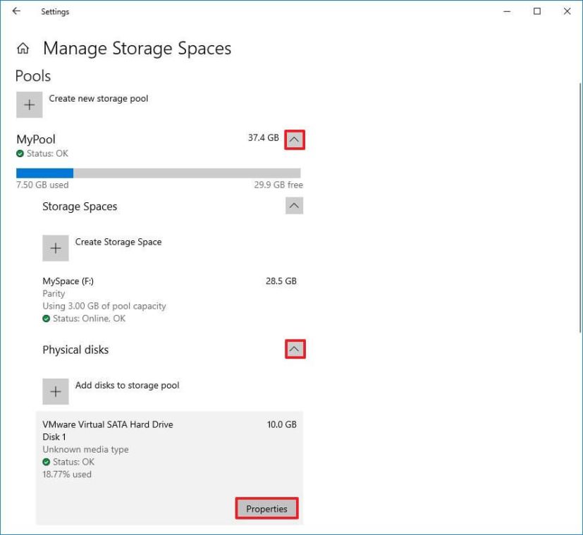 Disques physiques du pool de stockage