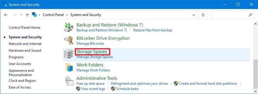 Espaces de stockage dans le panneau de configuration