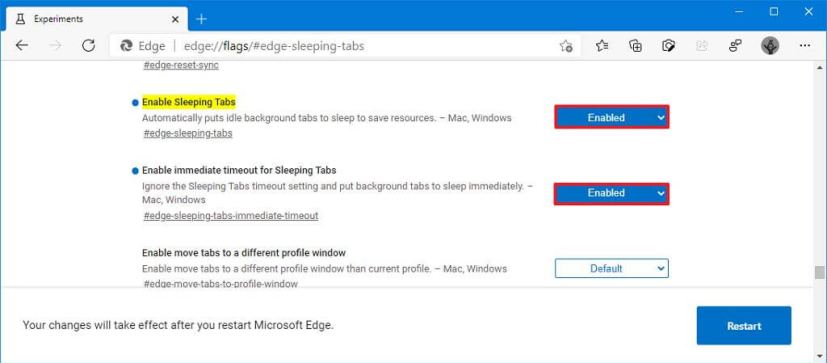 Indicateurs des onglets de veille Microsoft Edge