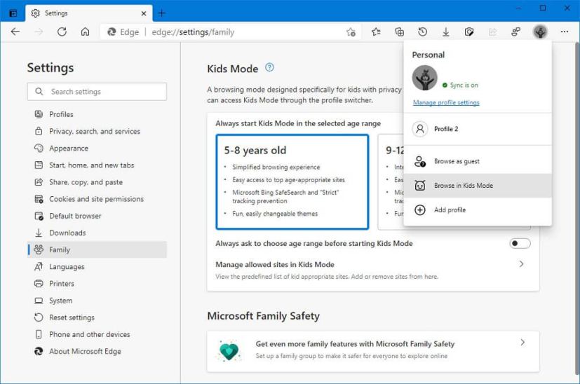 Mode enfants Microsoft Edge