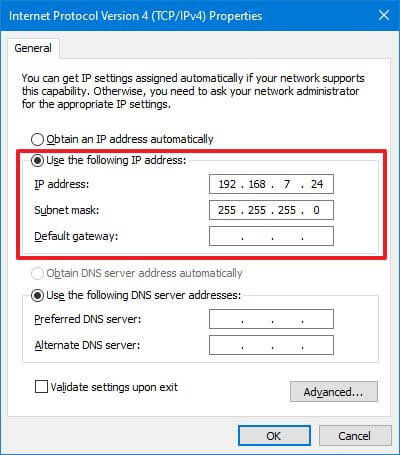 Adresse IP statique du deuxième ordinateur