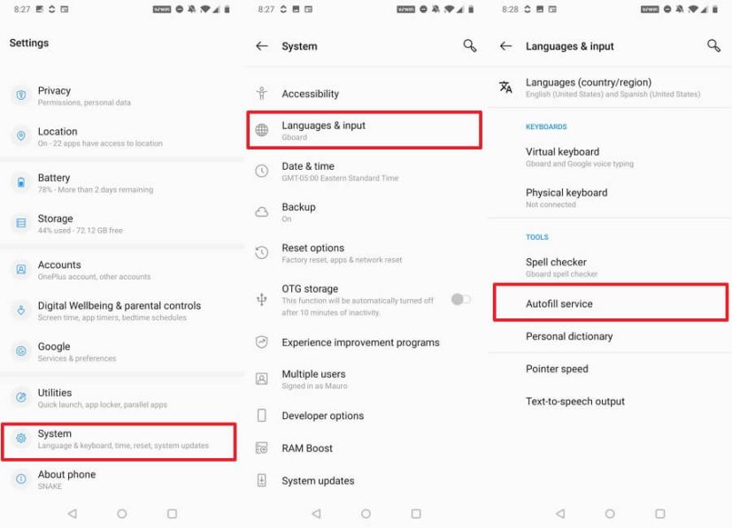 Option du service de saisie automatique Android