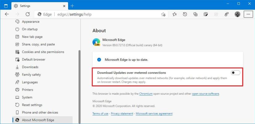 Connexion limitée à Microsoft Edge désactivée