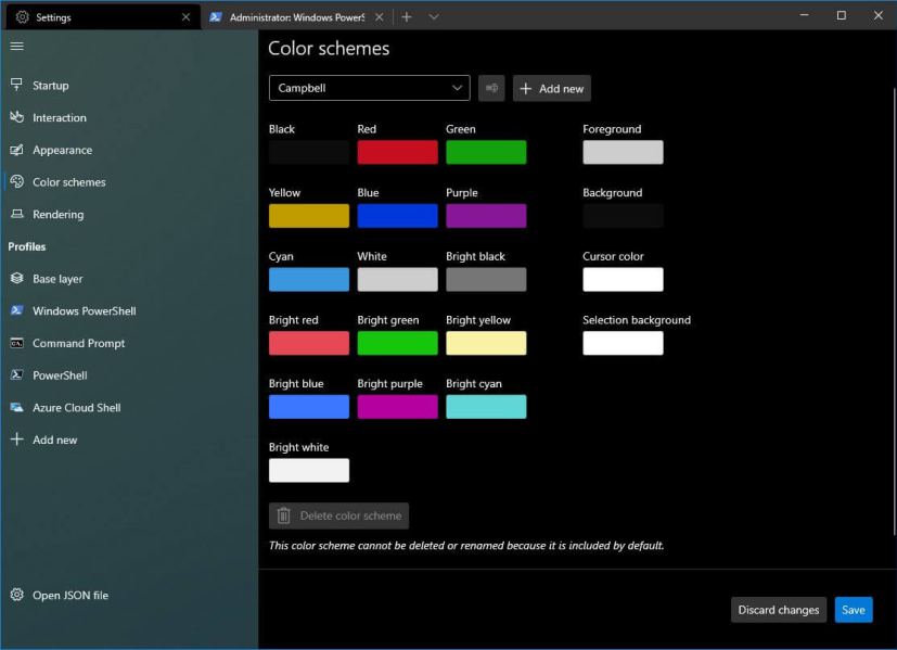 Paramètres des schémas de couleurs du terminal Windows