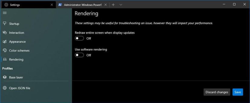 Paramètres de rendu du terminal Windows