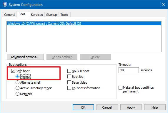 démarrage msconfig en mode sans échec